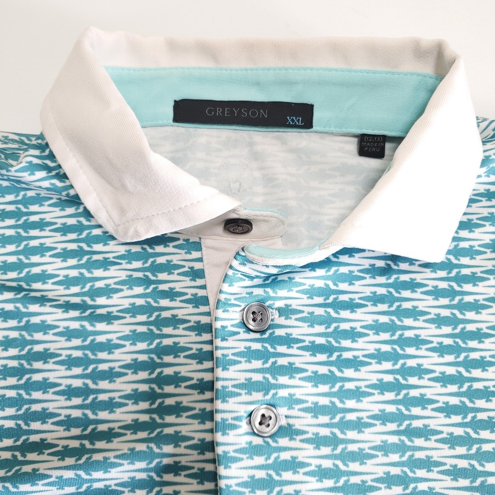 Greyson Women's Aqua Patterned Short Sleeve Polo with White Collar